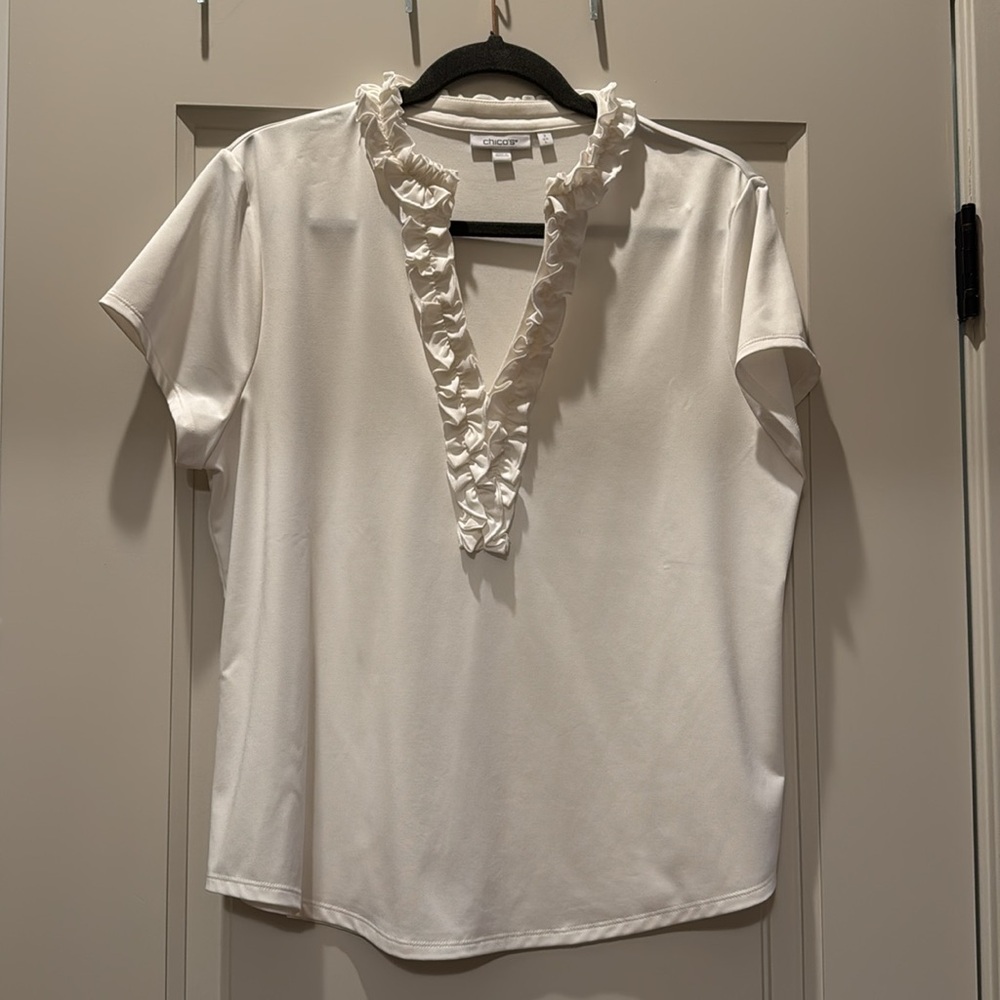White Ruffled V-Neck Top